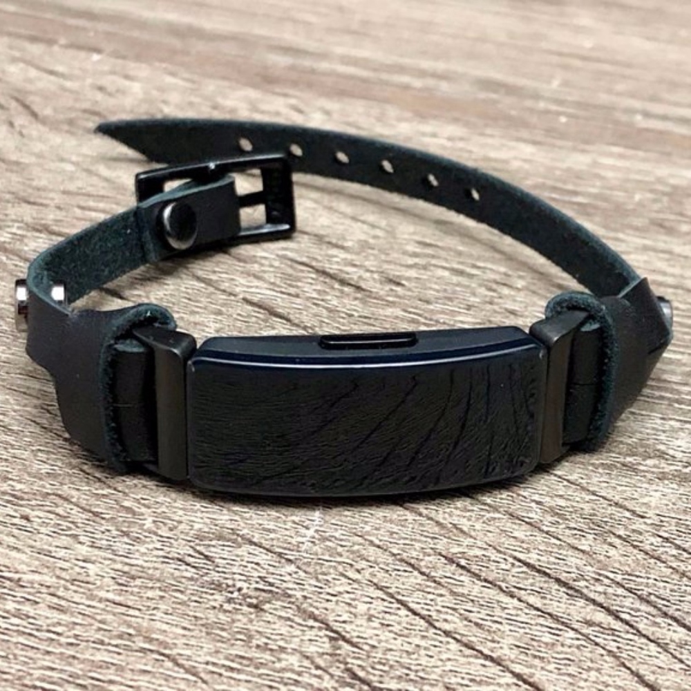 All Black Leather Band for Fitbit Inspire Tracker